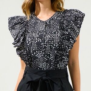 SUGARLIPS ✨NEW✨ Larsa Onyx Geometric Vance Button Front Blouse - NWT - Large
